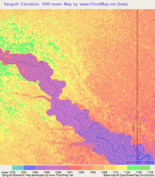 Sangufo,Angola Elevation Map