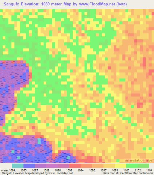 Sangufo,Angola Elevation Map
