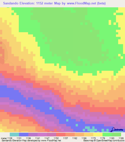 Sandando,Angola Elevation Map