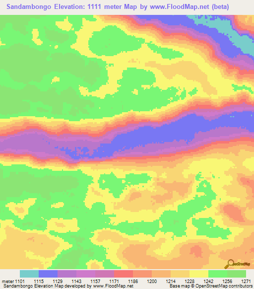 Sandambongo,Angola Elevation Map