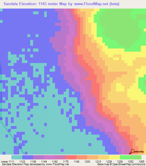 Sandala,Angola Elevation Map