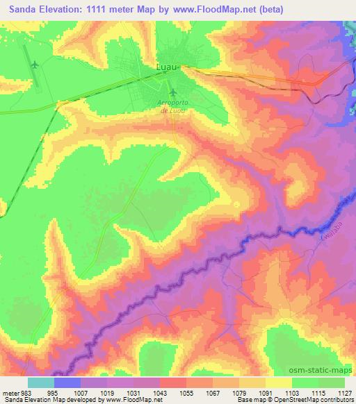 Sanda,Angola Elevation Map