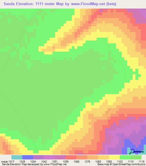 Sanda,Angola Elevation Map