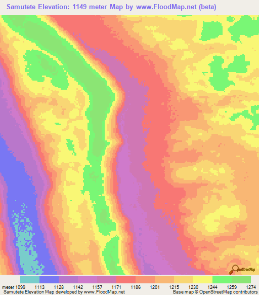 Samutete,Angola Elevation Map