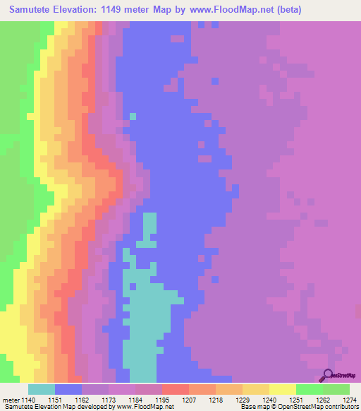 Samutete,Angola Elevation Map