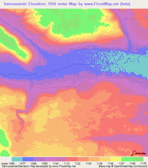 Samussande,Angola Elevation Map