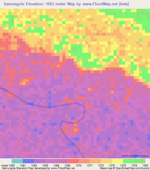 Samungole,Angola Elevation Map