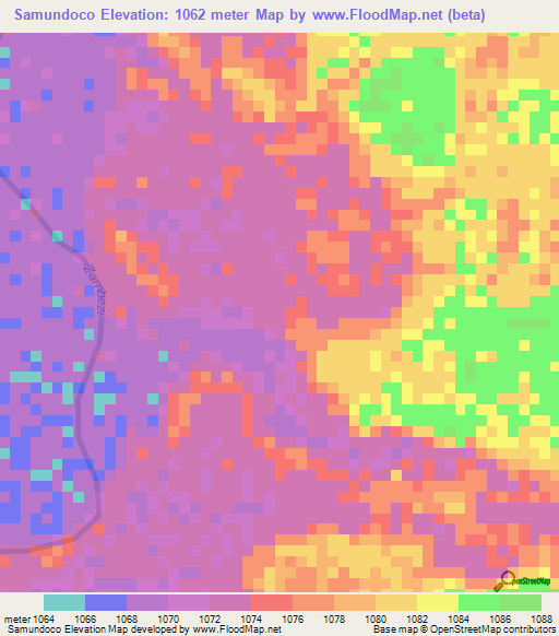 Samundoco,Angola Elevation Map