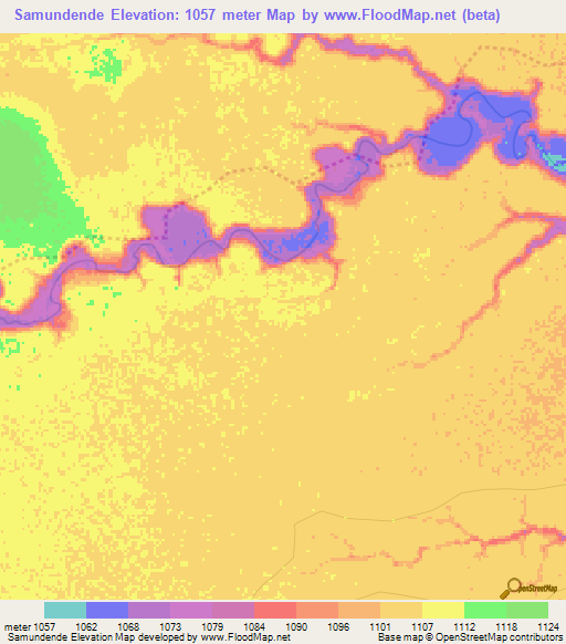Samundende,Angola Elevation Map