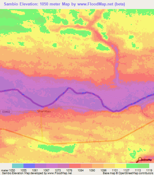 Sambio,Angola Elevation Map