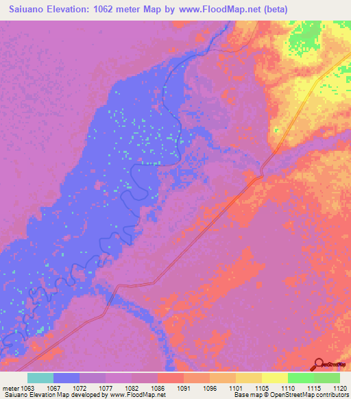 Saiuano,Angola Elevation Map