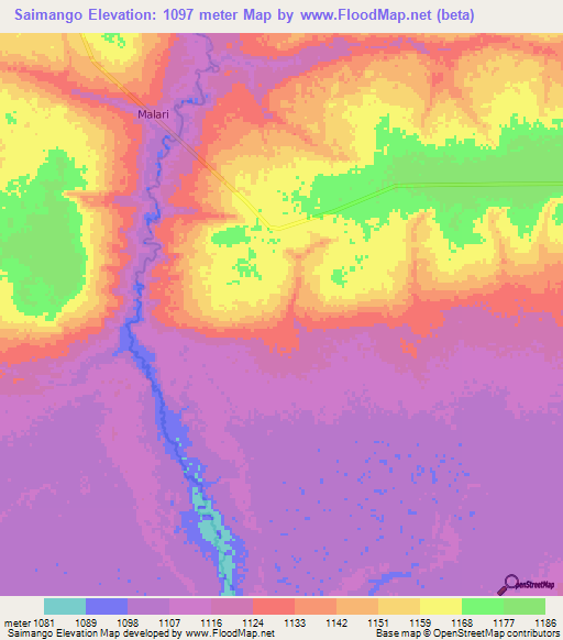 Saimango,Angola Elevation Map