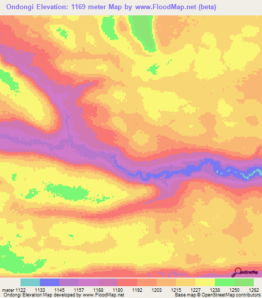 Ondongi,Angola Elevation Map