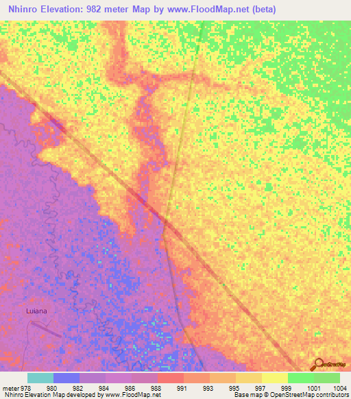 Nhinro,Angola Elevation Map