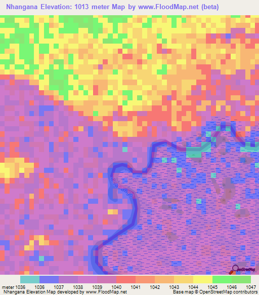 Nhangana,Angola Elevation Map