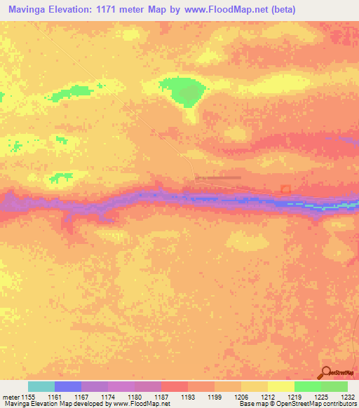Mavinga,Angola Elevation Map