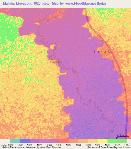 Mainha,Angola Elevation Map