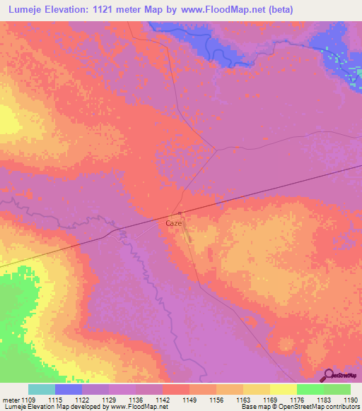 Lumeje,Angola Elevation Map