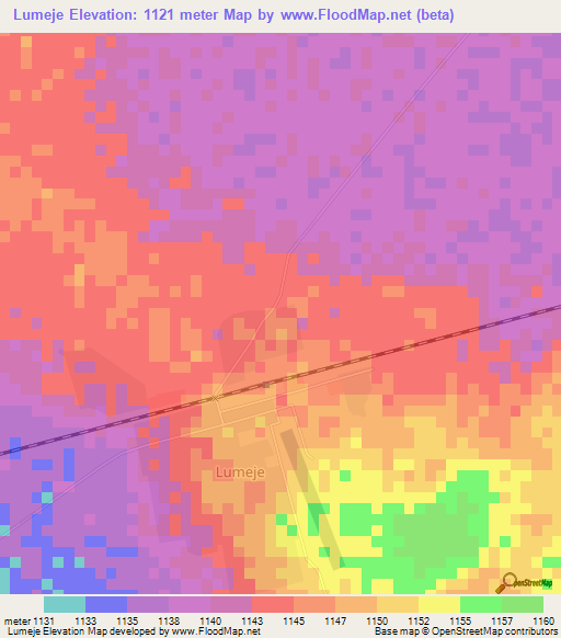 Lumeje,Angola Elevation Map