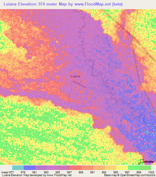 Luiana,Angola Elevation Map