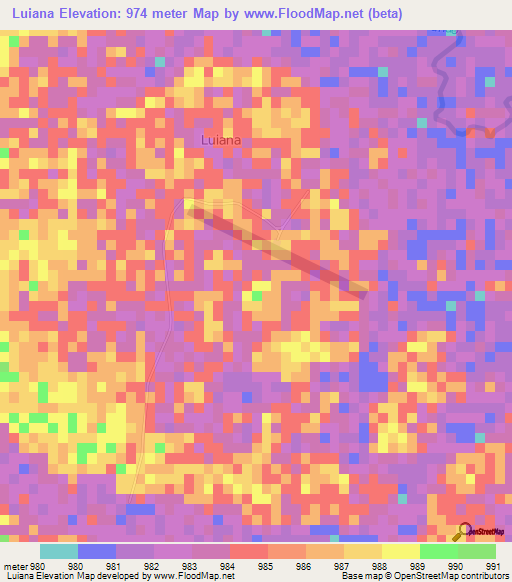 Luiana,Angola Elevation Map