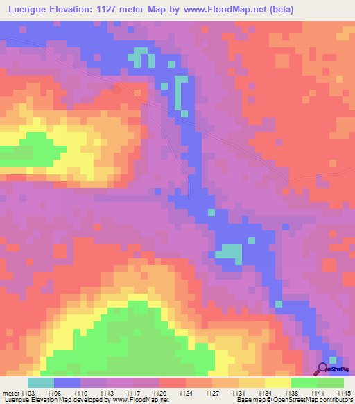 Luengue,Angola Elevation Map