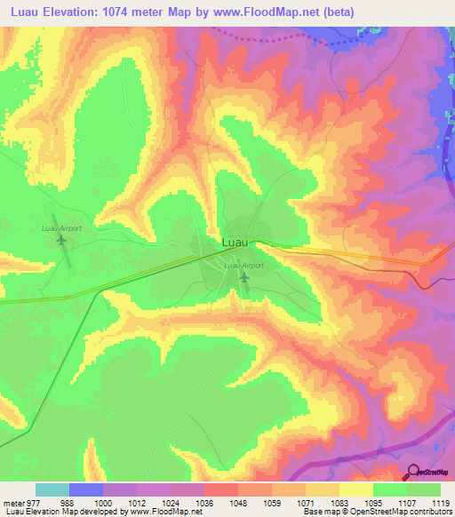 Luau,Angola Elevation Map