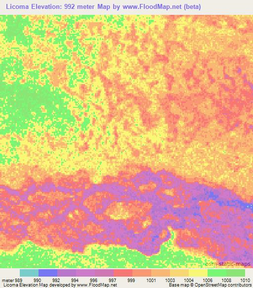 Licoma,Angola Elevation Map