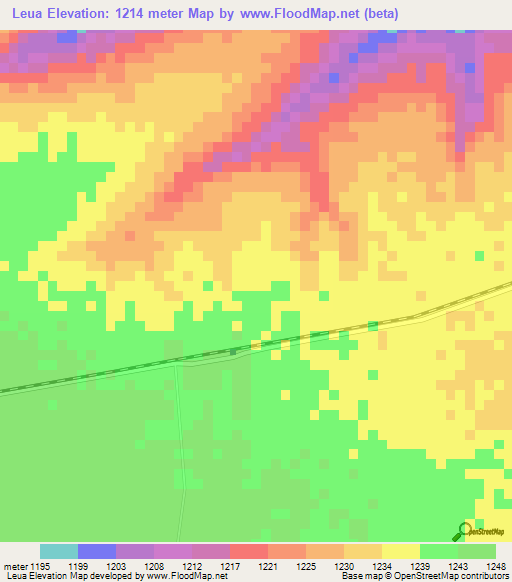 Leua,Angola Elevation Map