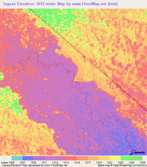 Inguza,Angola Elevation Map