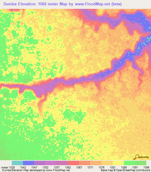 Dumba,Angola Elevation Map