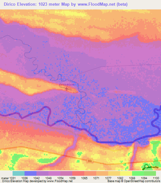Dirico,Angola Elevation Map