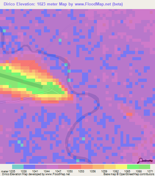 Dirico,Angola Elevation Map