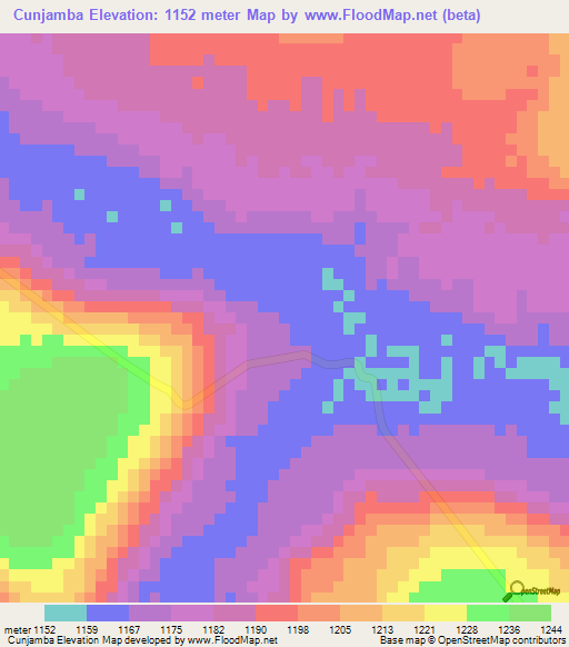 Cunjamba,Angola Elevation Map