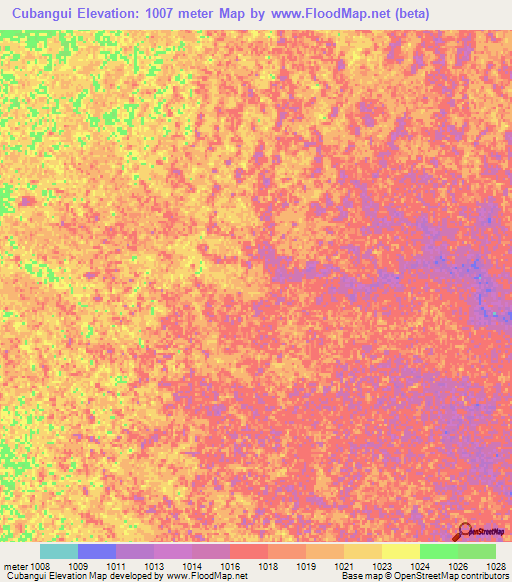 Cubangui,Angola Elevation Map