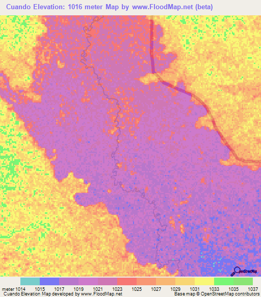 Cuando,Angola Elevation Map