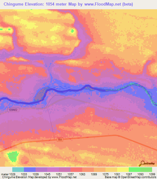 Chingume,Angola Elevation Map