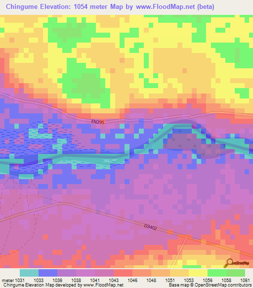 Chingume,Angola Elevation Map