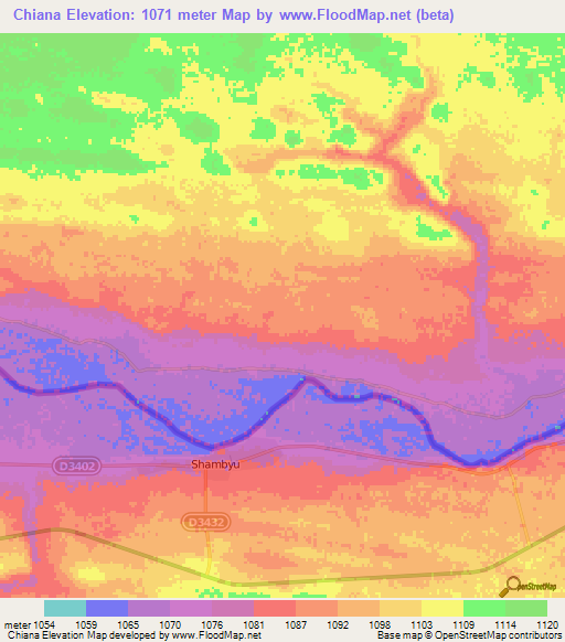 Chiana,Angola Elevation Map