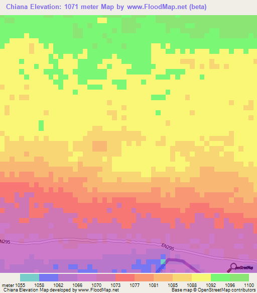 Chiana,Angola Elevation Map