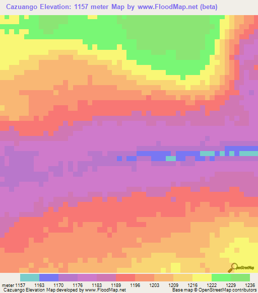 Cazuango,Angola Elevation Map