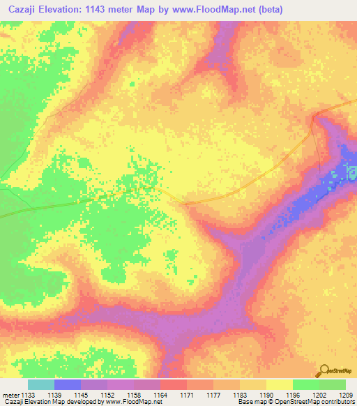Cazaji,Angola Elevation Map