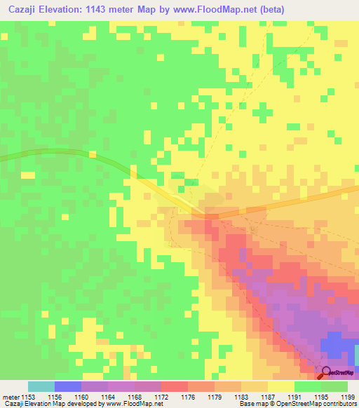 Cazaji,Angola Elevation Map