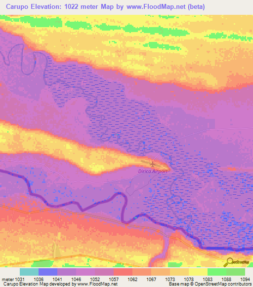 Carupo,Angola Elevation Map