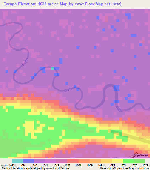Carupo,Angola Elevation Map