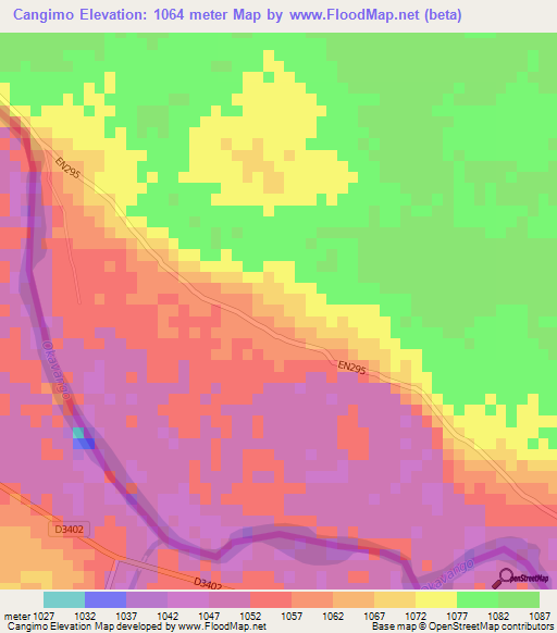 Cangimo,Angola Elevation Map