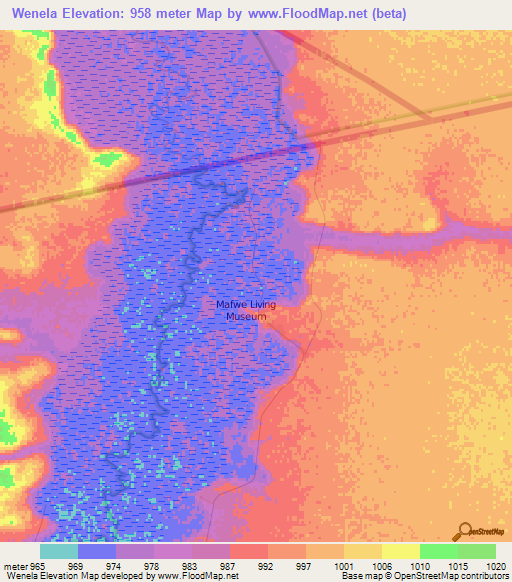 Wenela,Namibia Elevation Map