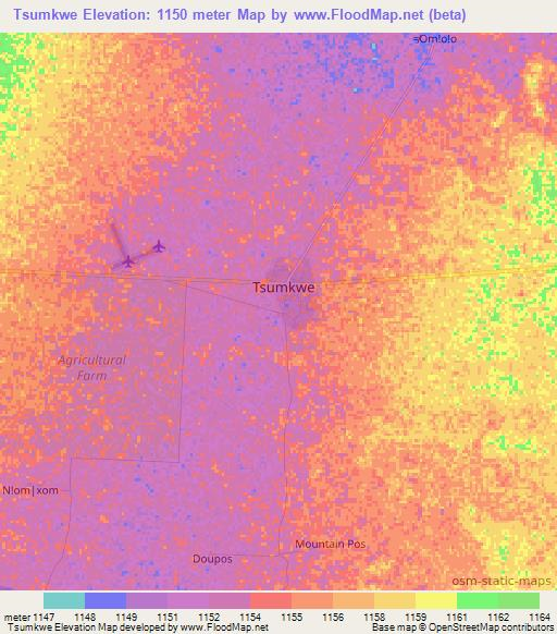 Tsumkwe,Namibia Elevation Map