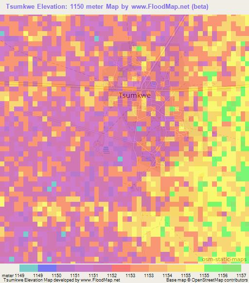 Tsumkwe,Namibia Elevation Map