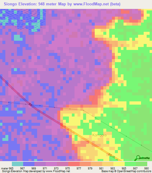 Siongo,Namibia Elevation Map
